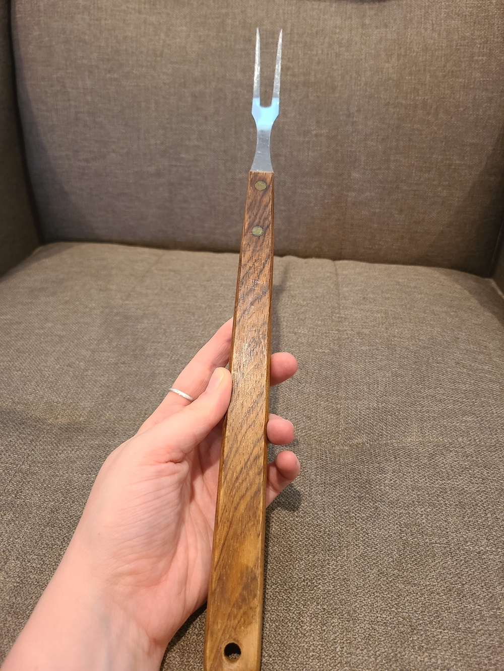 Vintage two-tined stainless steel serving or carving fork
